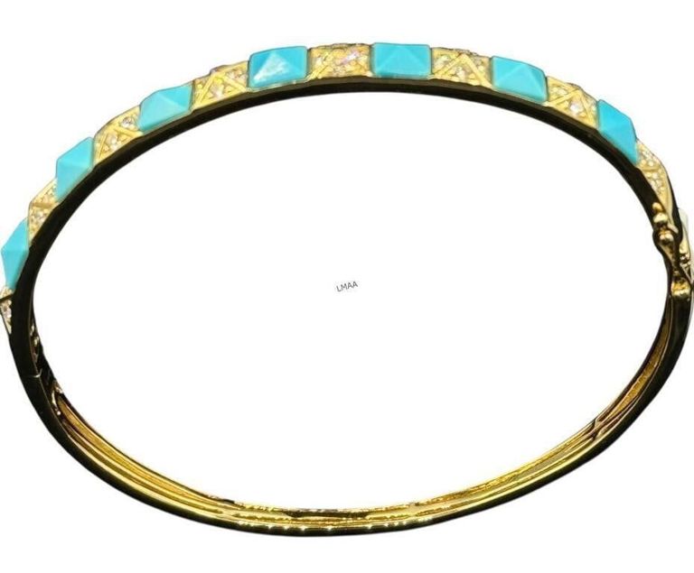 14k Gold Turquoise and Diamond Bangle Bracelet
