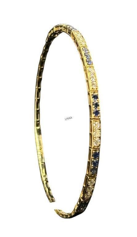 14k Gold Sapphire and Diamond Bangle Bracelet