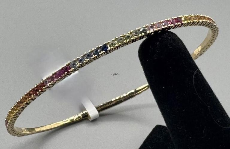 14k Gold Multi-Colour Diamond Bangle Bracelet