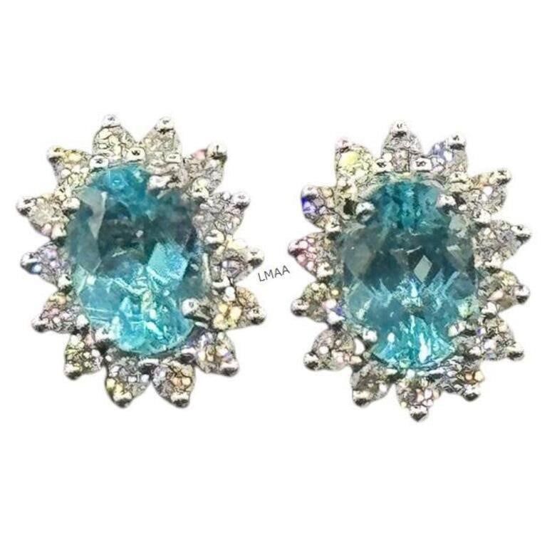 14k Gold Apatite and Diamond Cluster Earrings