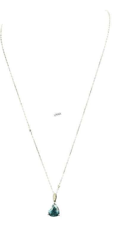 14k White Gold Zircon and Diamond Pendant Necklace