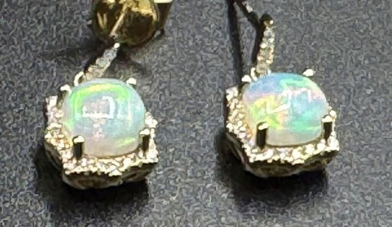 14k Yellow Gold Opal and Diamond Earrings