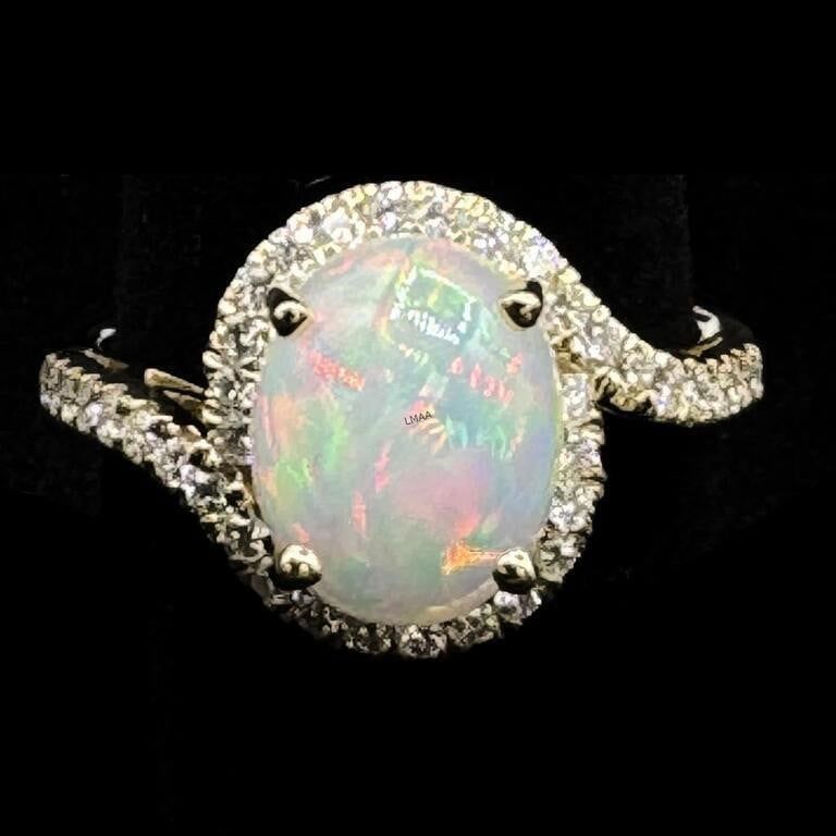 14k Yellow Gold Opal and Diamond Ring