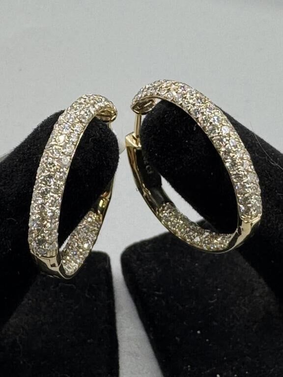 14k Yellow Gold Diamond Huggie Earrings