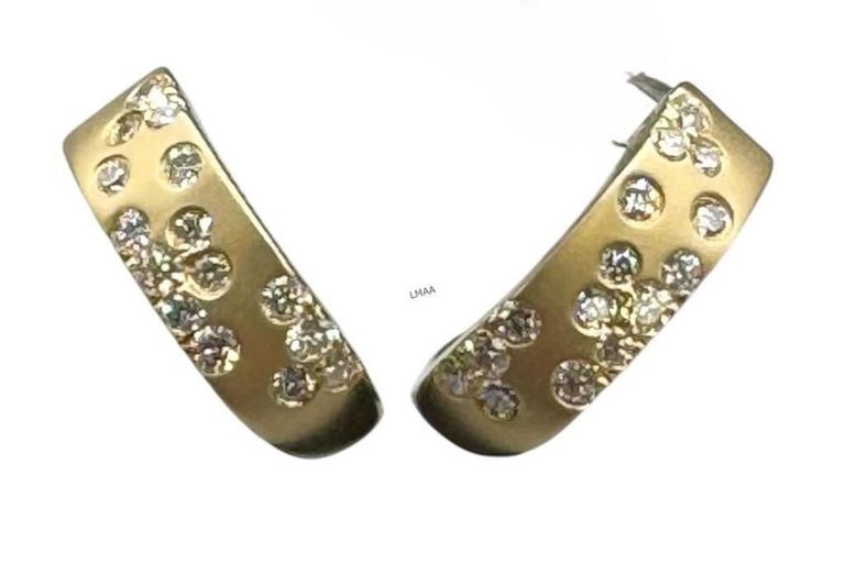 14k Yellow Gold Diamond Huggie Earrings