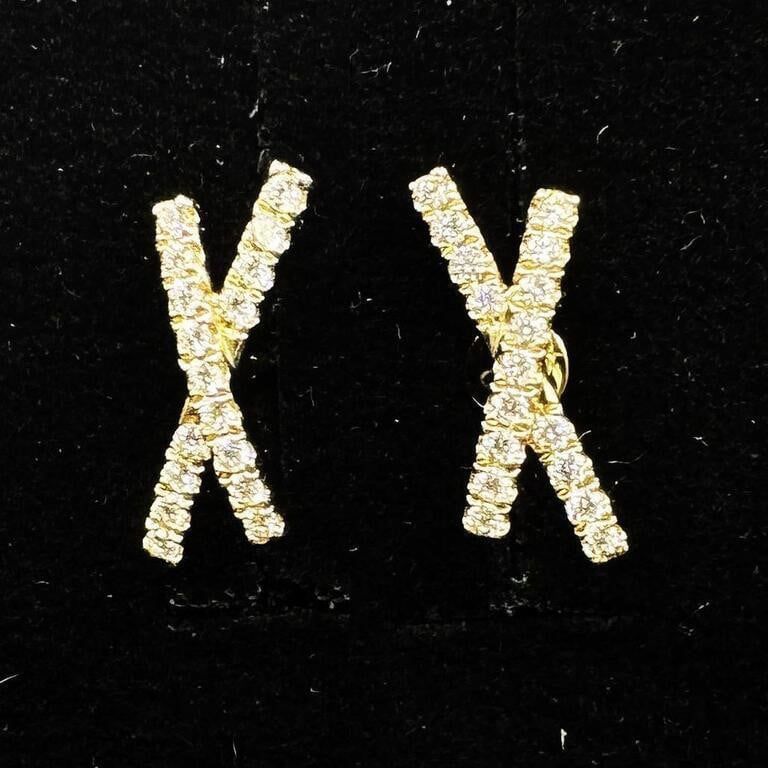14k Yellow Gold Diamond X Earrings