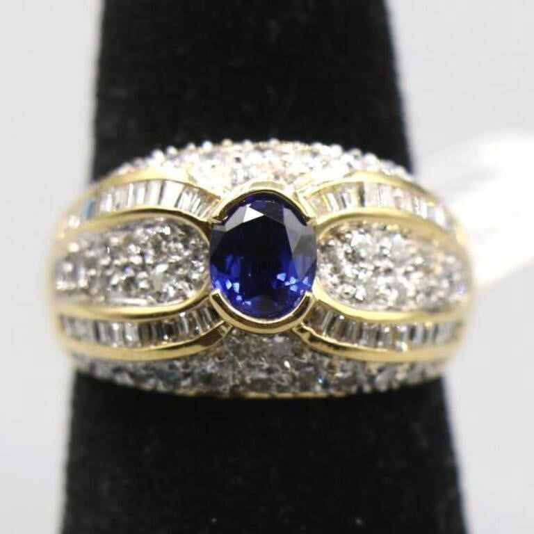 18k Yellow Gold Sapphire and Diamond Ring