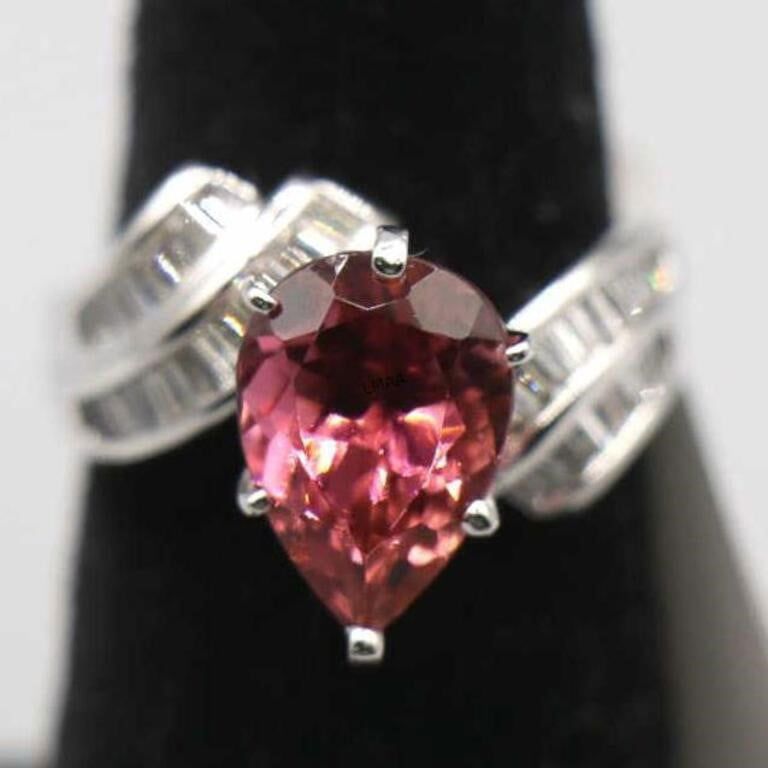 14k White Gold Tourmaline and Diamond Ring