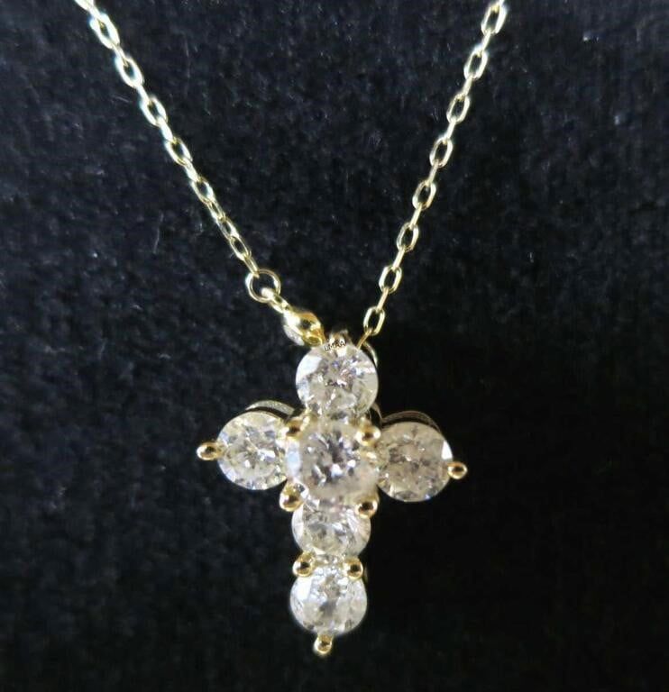 14k Yellow Gold Diamond Cross Pendant Necklace