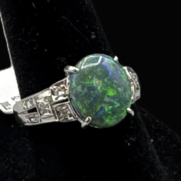 900 Platinum Opal and Diamond Ring