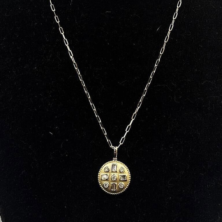 14k Yellow and White Gold Diamond Pendant Necklace