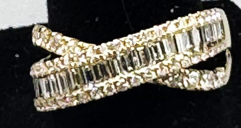 14k Yellow Gold Diamond Crossover Ring