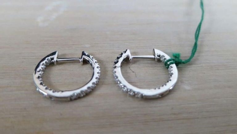 14k White Gold Diamond Huggie Earrings
