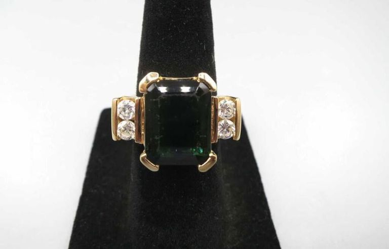 14k Yellow Gold Tourmaline and Diamond Ring