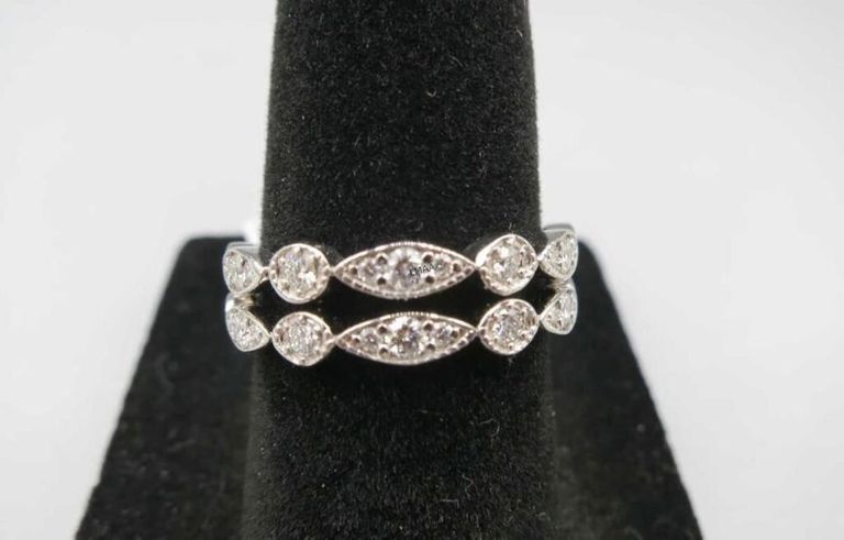14k White Gold Diamond Double Band Ring