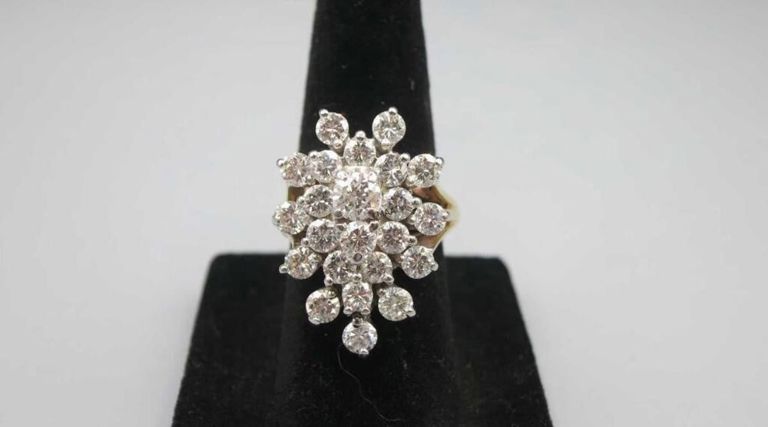 14k Yellow Gold Diamond Cluster Ring