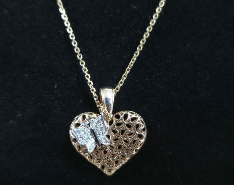 14k Rose Gold Diamond Heart Pendant Necklace