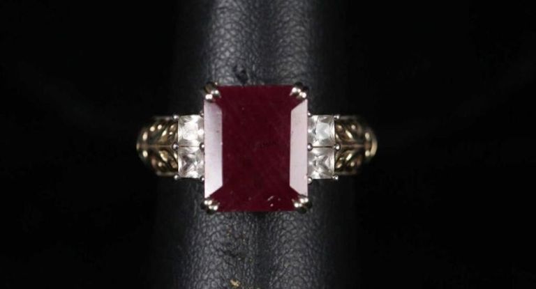 18k Gold and Sterling Silver CZ and Ruby Ring