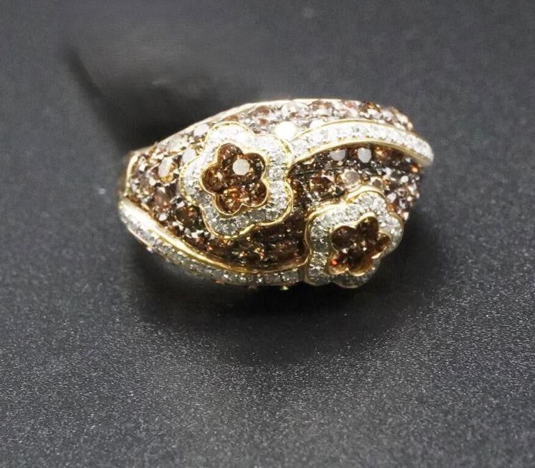 14k Yellow Gold Brown and White Diamond Ring