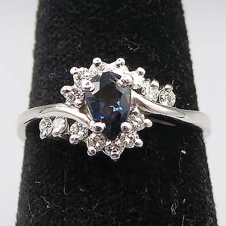 14k White Gold Sapphire and Diamond Ring