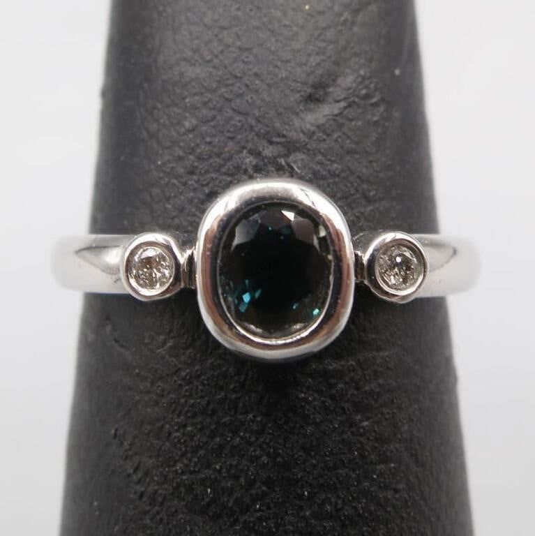 10k White Gold Sapphire and Diamond Ring