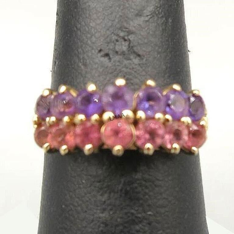 10k Yellow Gold Amethyst and Tourmaline Ring