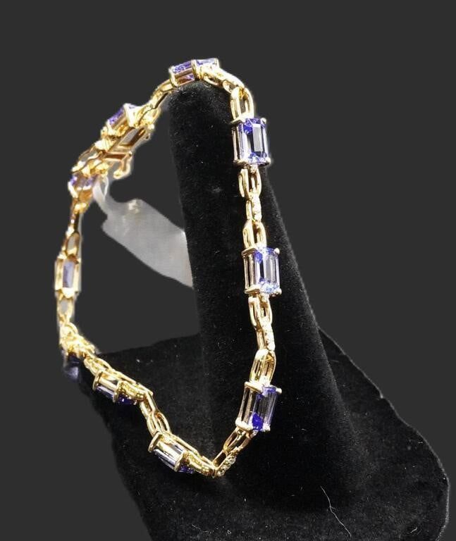 14k Yellow Gold Tanzanite and Diamond Bracelet