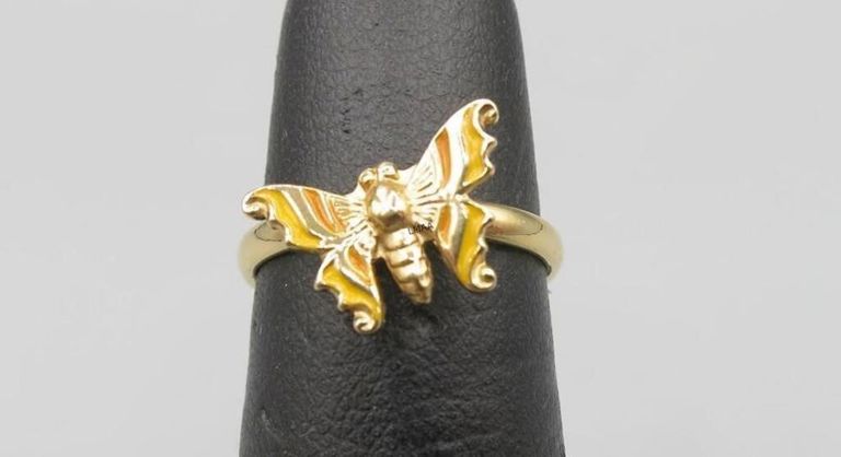 14k Yellow Gold and Enamel Butterfly Ring
