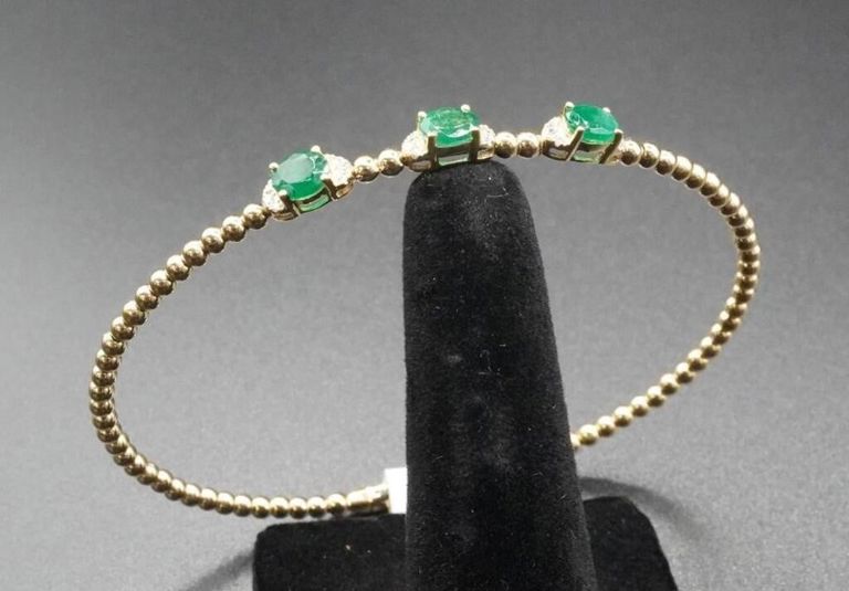 14k Yellow Gold Emerald and Diamond Bracelet