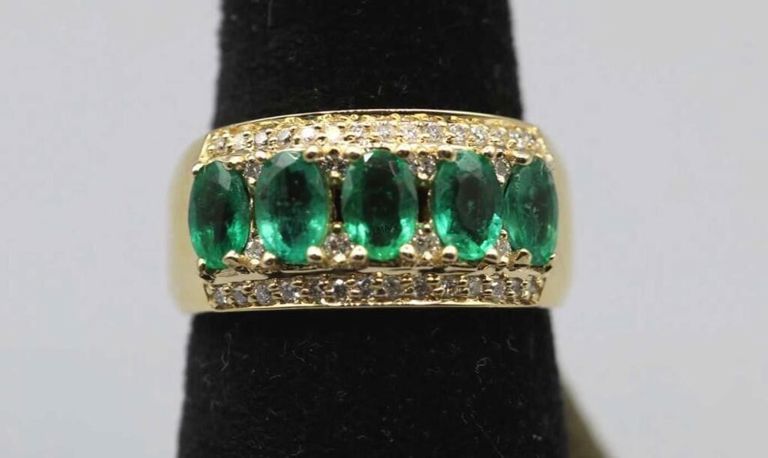 14k Yellow Gold Emerald and Diamond Ring