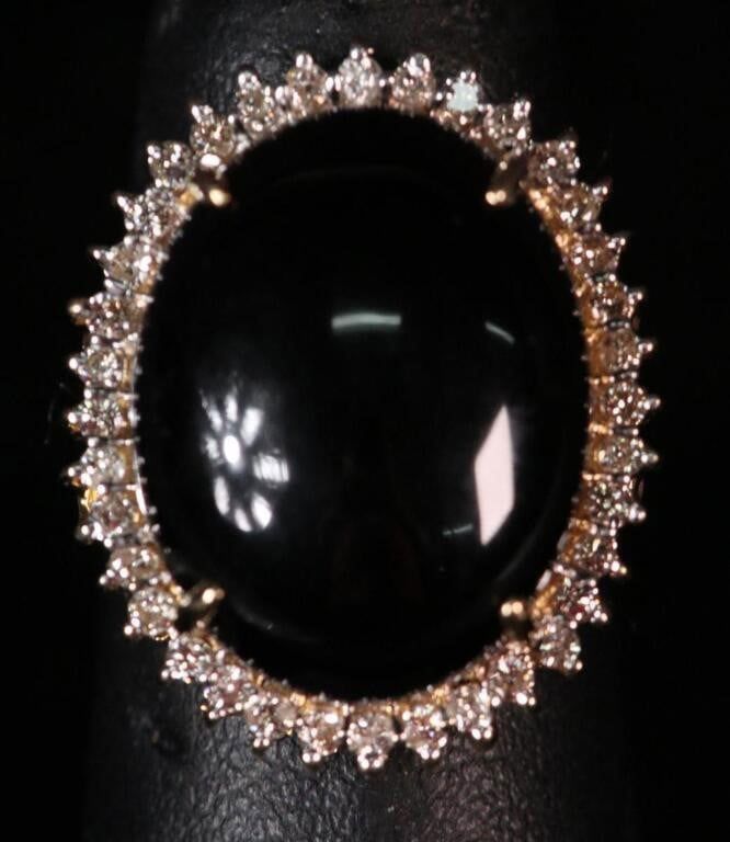 14k Yellow Gold Onyx and Diamond Ring