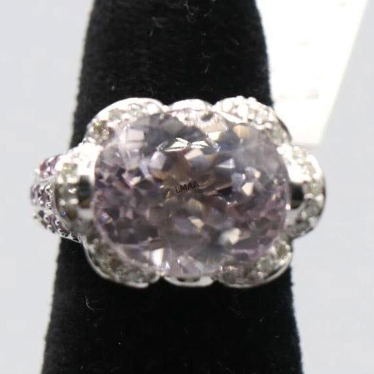18k White Gold Kunzite, Sapphire and Diamond Ring