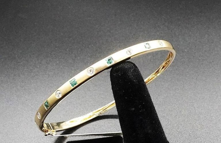 14k Yellow Gold Emerald and Diamond Bracelet