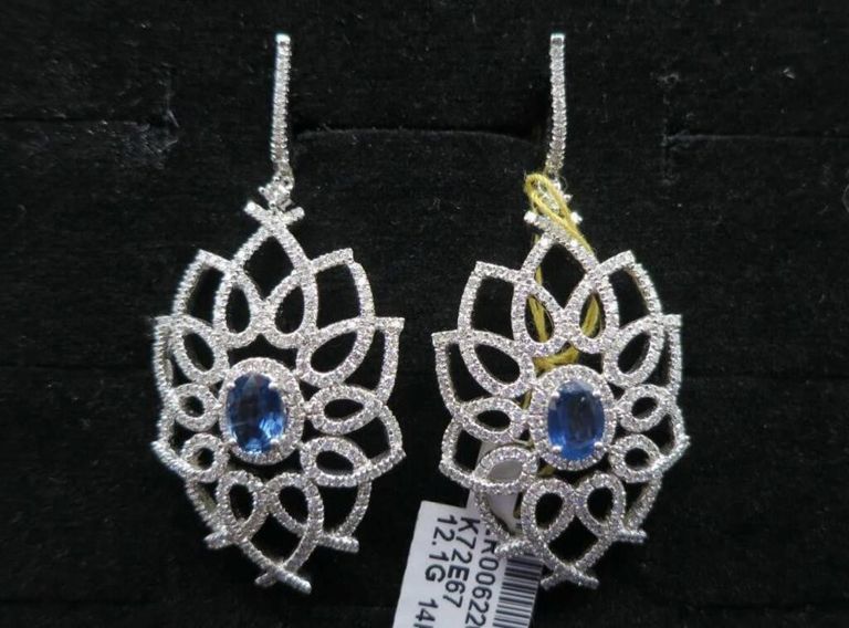 14k Gold Sapphire and Diamond Dangle Earrings