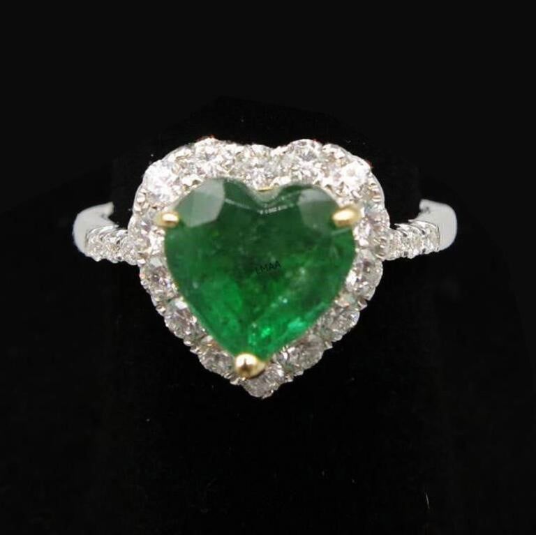18k White and Yellow Gold Emerald and Diamond Ring