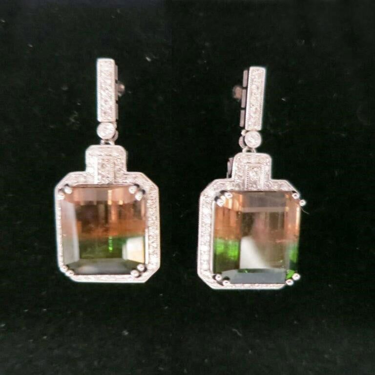 900 Platinum Tourmaline and Diamond Earrings