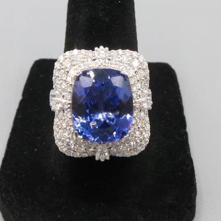 Platinum Tanzanite and Diamond Ring