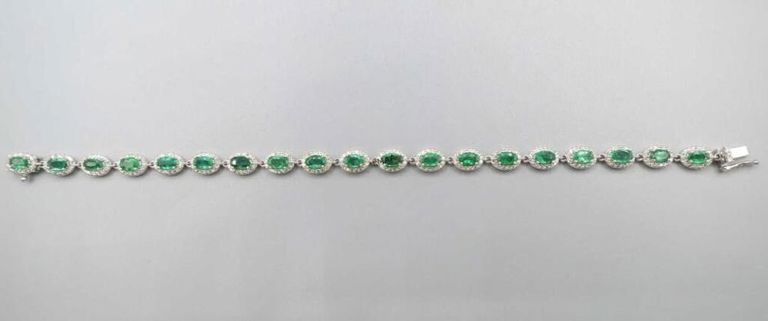 14k White Gold Emerald and Diamond Bracelet