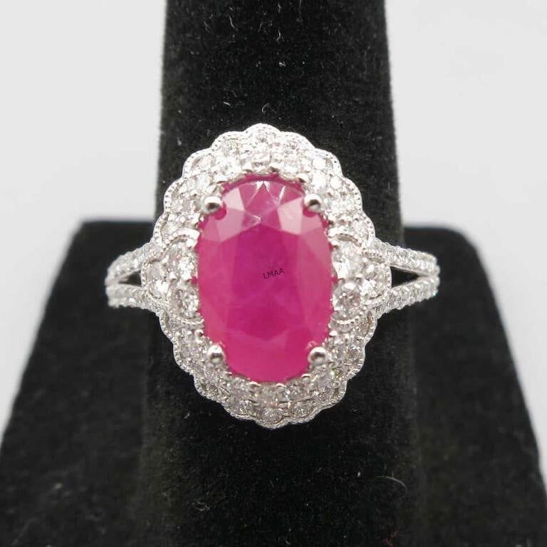 Platinum Ruby and Diamond Ring
