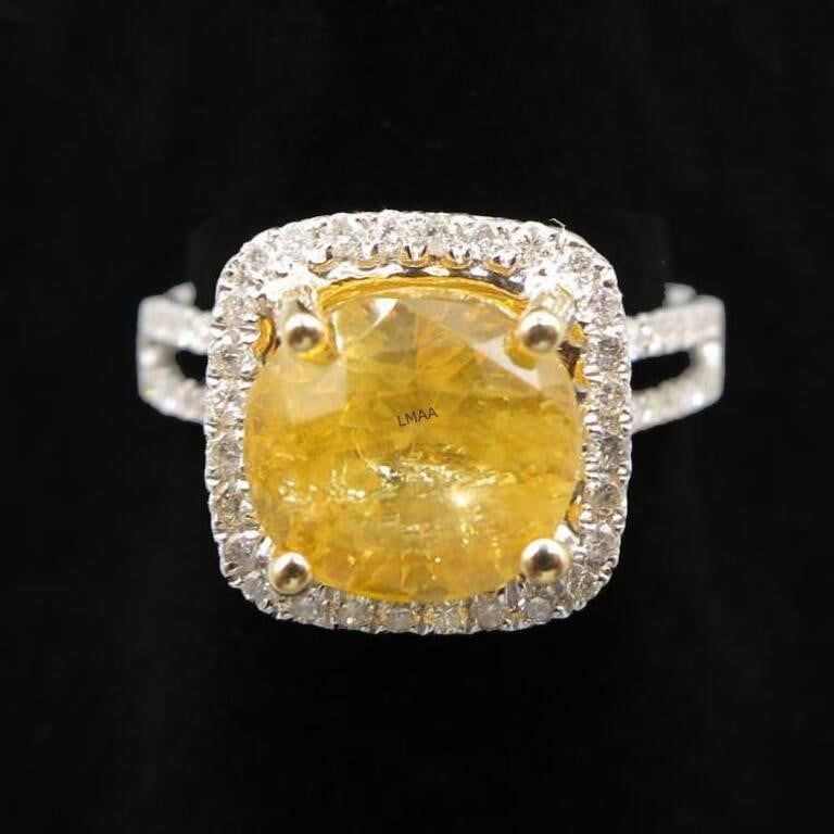 18k White Gold Yellow Sapphire and Diamond Ring