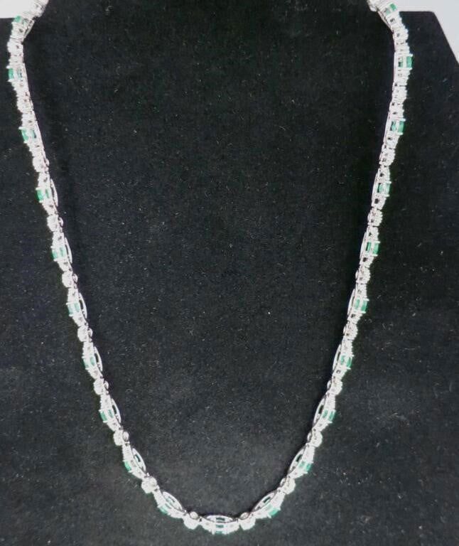 18k White Gold Emerald and Diamond Necklace