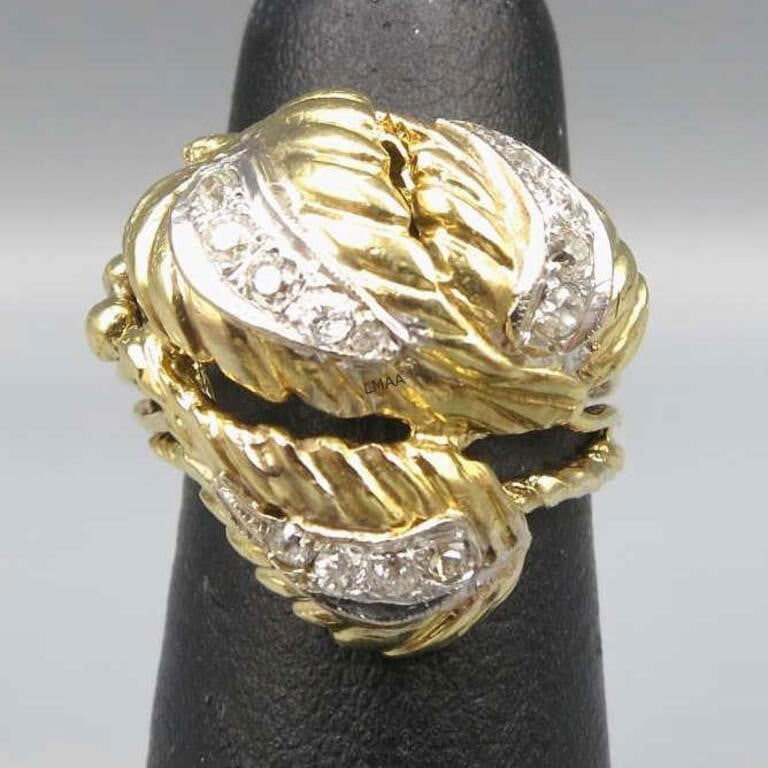 14k Yellow Gold Diamond Leaf Ring