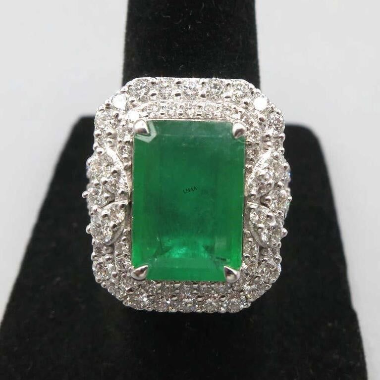 950 Platinum Emerald and Diamond Ring