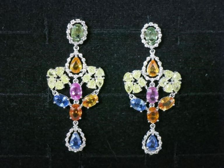 14k White Gold Sapphire and Diamond Earrings