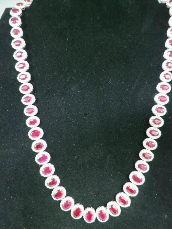 Platinum Ruby and Diamond Necklace