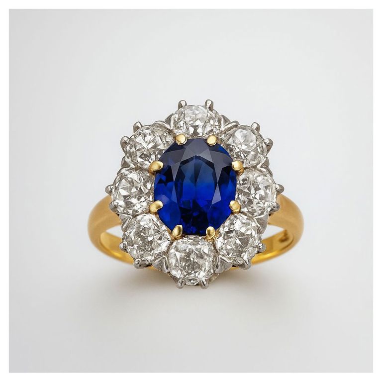 14k Gold Sapphire and Diamond Cluster Ring