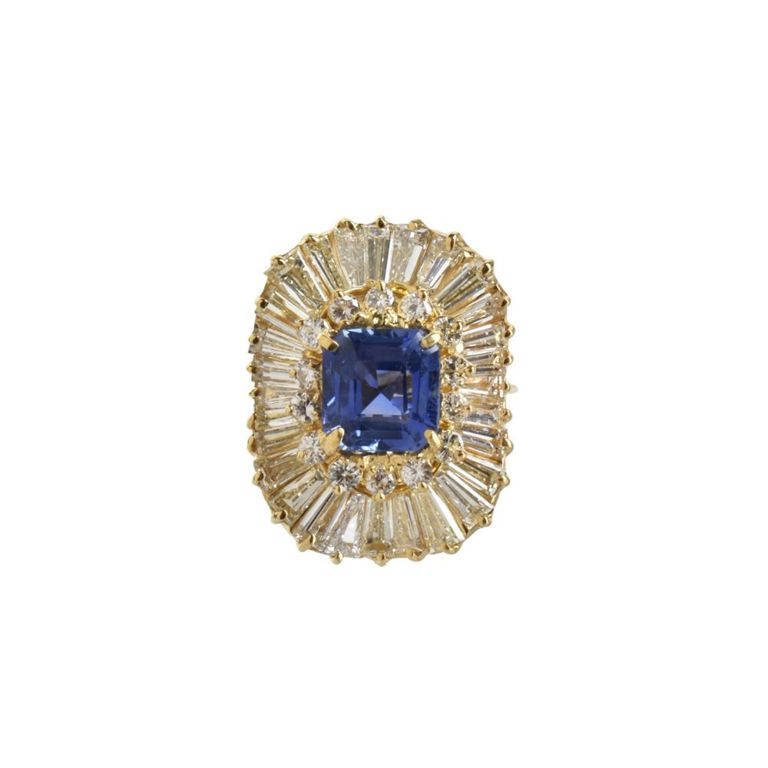 14k Yellow Gold Sapphire and Diamond Ring