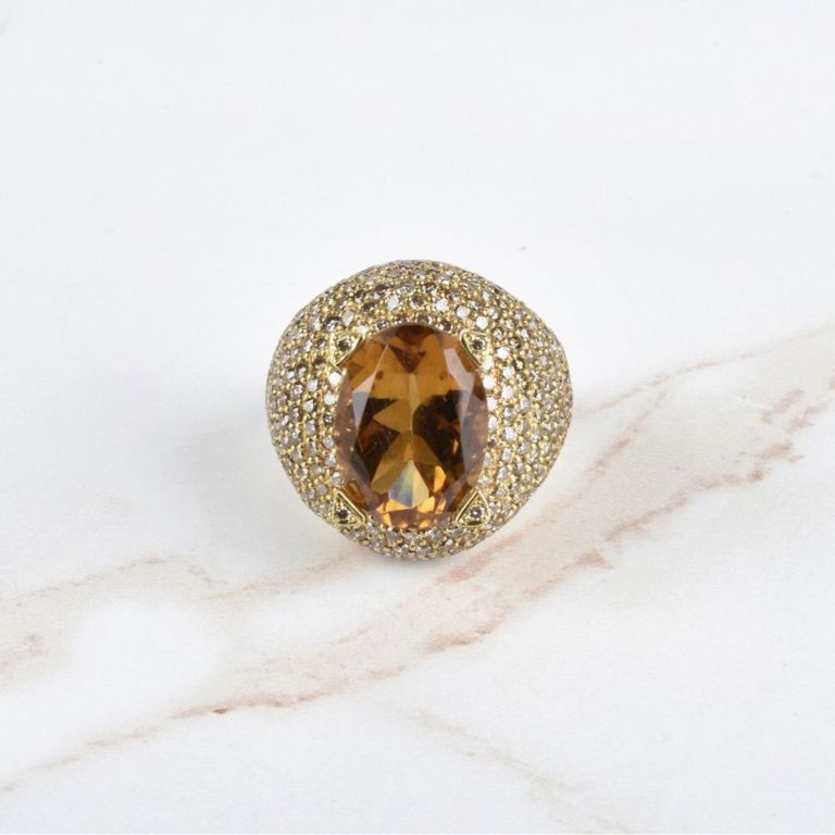 18k Yellow Gold Citrine and Diamond Cocktail Ring