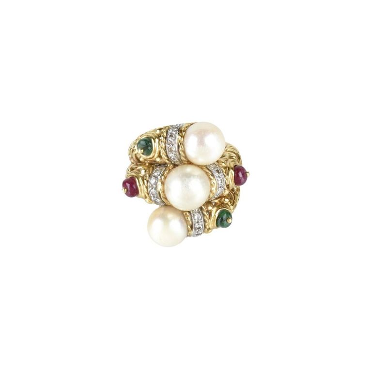18k Yellow and White Gold Gemstone Cocktail Ring