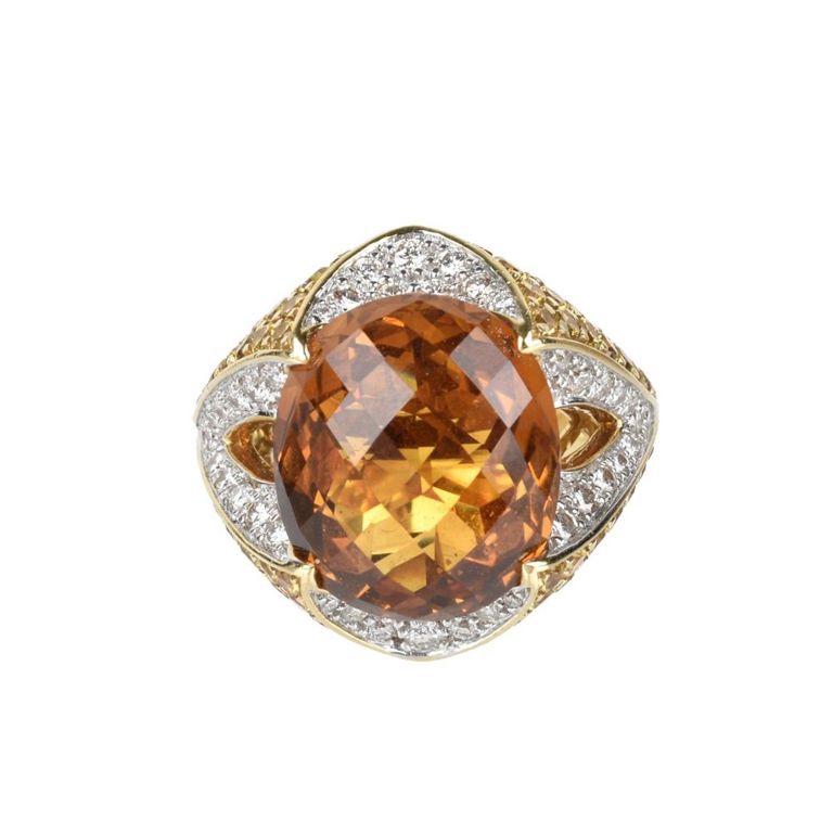 18k Yellow Gold Topaz, Diamond and Citrine Ring